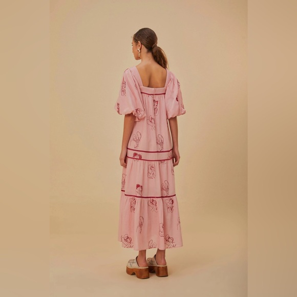 Farm Rio The Kiss Embroidered Short Sleeve Maxi Dress - Picture 2 of 5
